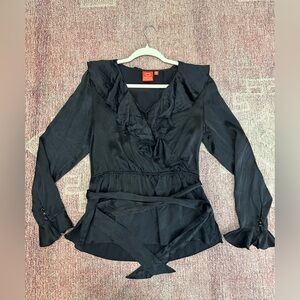 Oscar Oscar de la renta silk long sleeve v neck ruffle  belted Blouse top sz 10